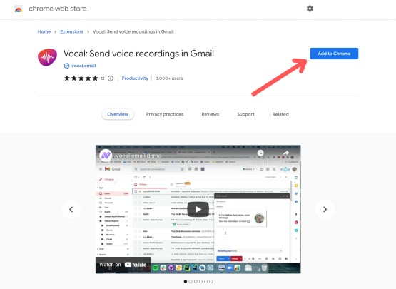 add vocal extension to chrome to send voice messages in Gmail